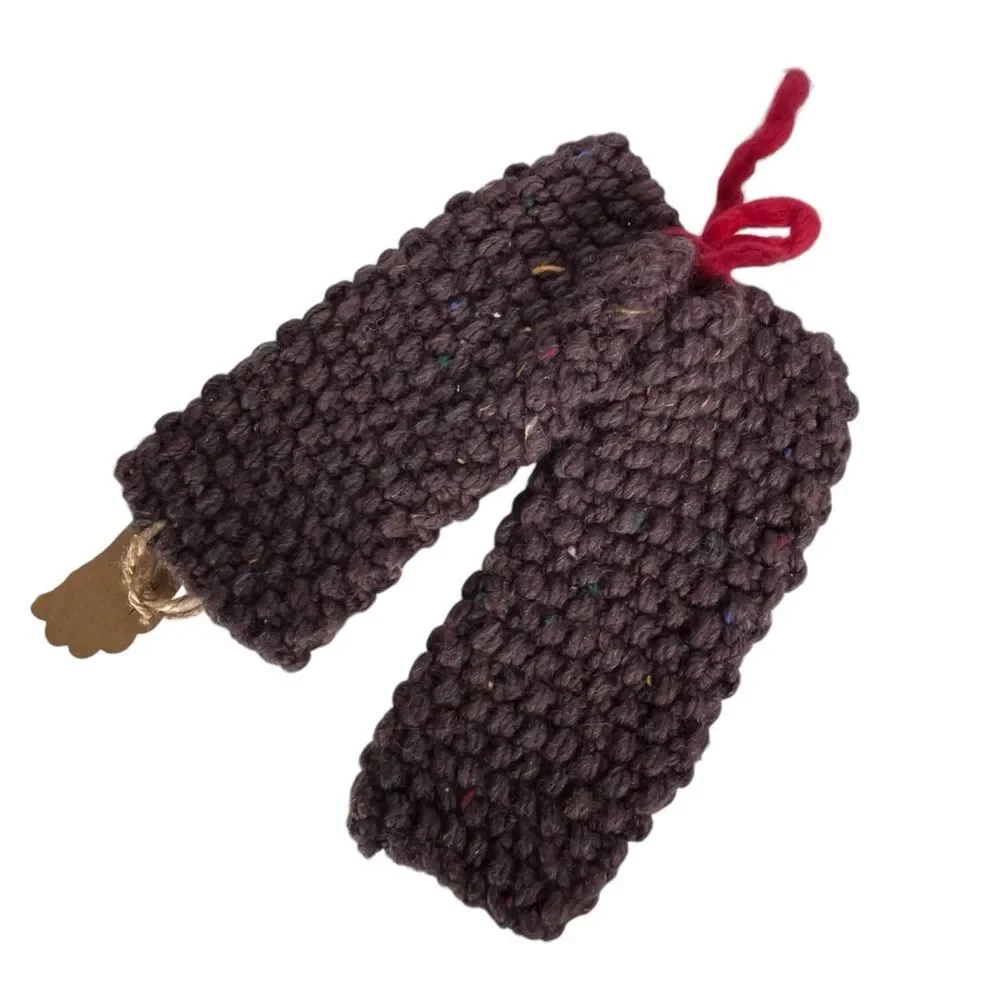 Brown Knit Fingerless Gloves Merino Wool Knit Mittens Hamdmade Chunky Mittens